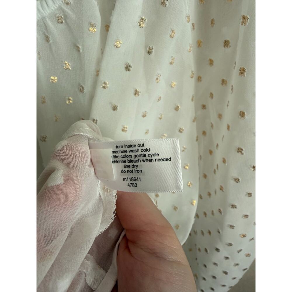 Lane Bryant Metallic Swiss Dot Peasant Blouse 14/16 White Gold Sheer Boho Top - Picture 5 of 10